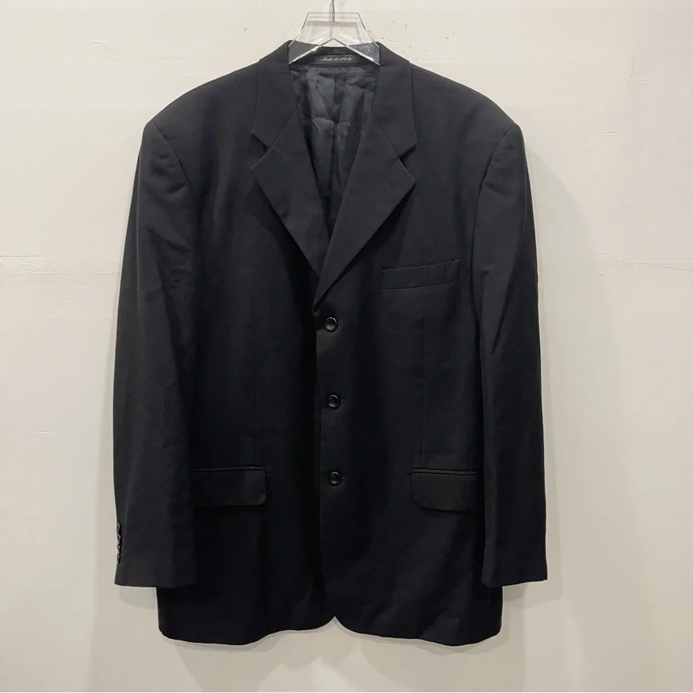 Pavone Soft Zignone Wool Three Button Suit Jacket Size 43 Regular Black